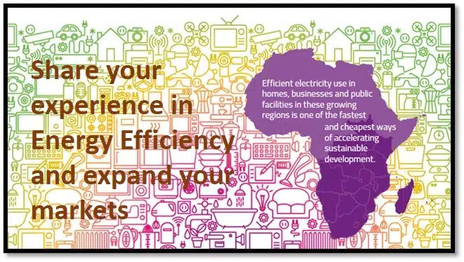 Purple map next to text "Share your experience in Energy Efficiency and expand your markets